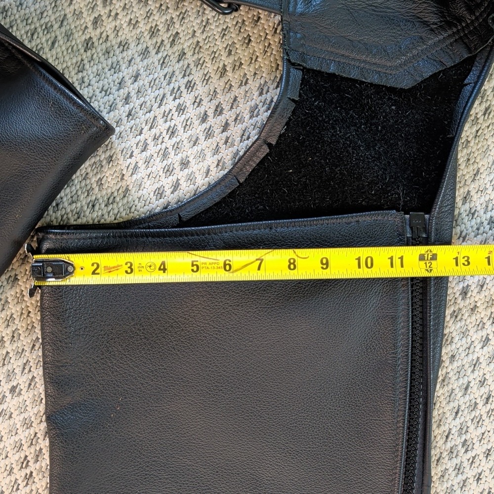 Vtg 90s JUST LEATHER Black Motorcycle CHAPS Handmade USA Mens Large 36-40x35 EUC - Picture 6 of 16